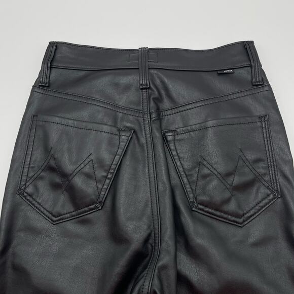 MOTHER | High Waisted Rider Ankle Black Faux Leather Jeans Wax On Wax Off 24 - Picture 9 of 16